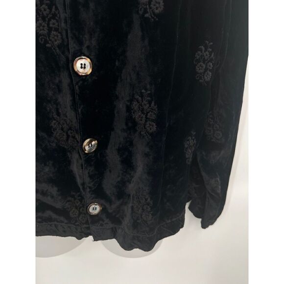 CP Shades Crushed Velvet Rayon Button Down Sz Medium Black Embroidered Top Boho - Picture 11 of 16